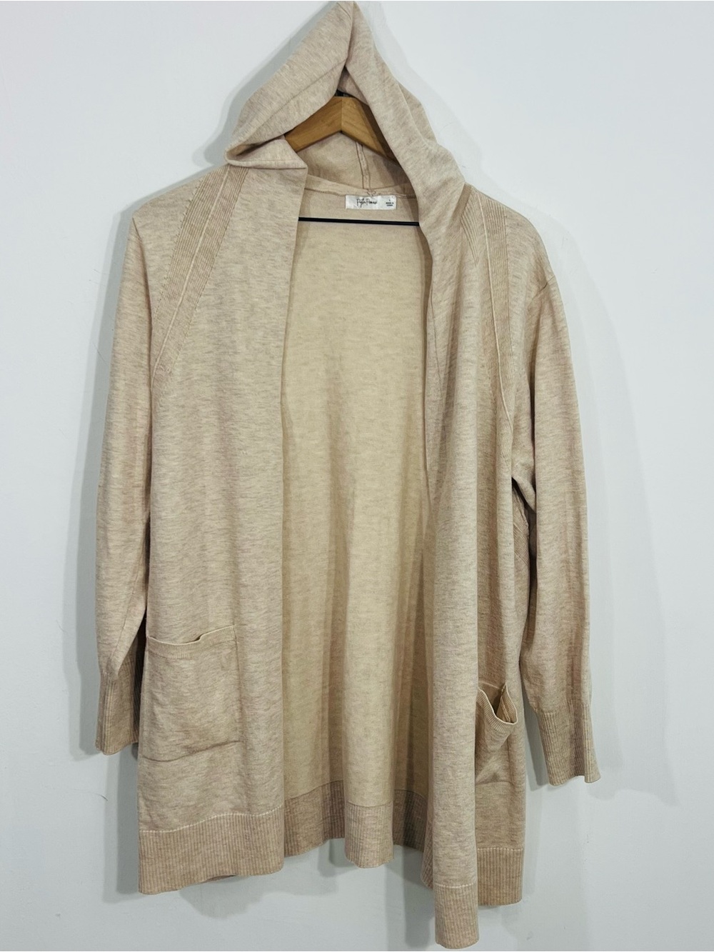 Peyton Primrose Beige Knit Hooded Cardigan Sweater w/ Pockets Long Sleeve L